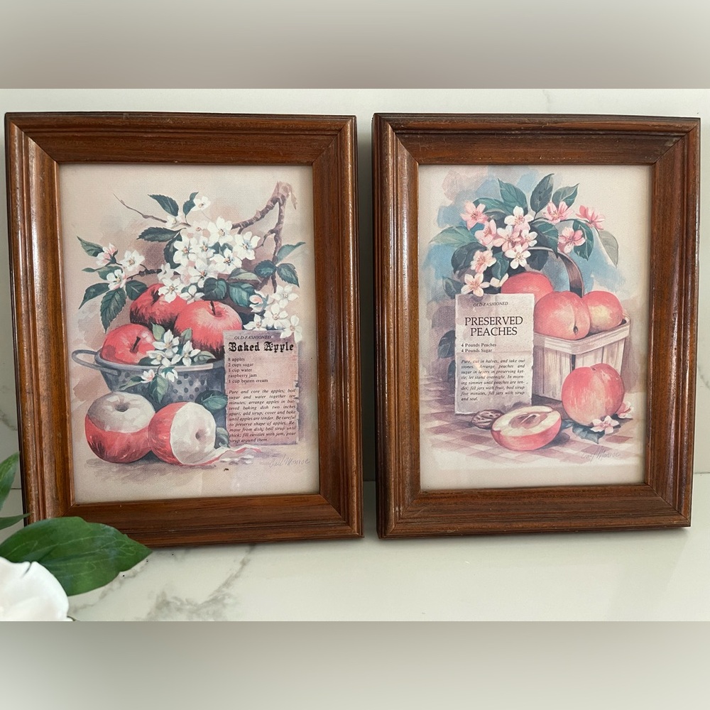 Vintage,  RARE Find,  Wooden Framed Apple and Peach Recipe home decor pictures.